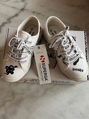 Rare Superga x Deer Dana Kids White Canvas Sneaker with Black Snake Graphics